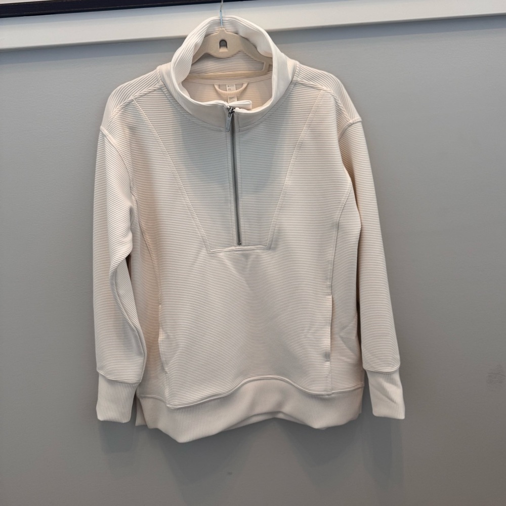 NWOT Zella Cream Ribbed Half-Zip Pullover